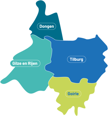Een kaartje van het werkgebied van IMW regio Tilburg