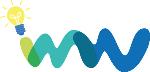 Logo van het Kenniscentrum van IMW regio Tilburg. Het logo bestaat uit de letters IMW in de blauw- en groentinten. Het puntje van de i is afgebeeld als helder lampje. Dit staat voor inzicht en kennis.